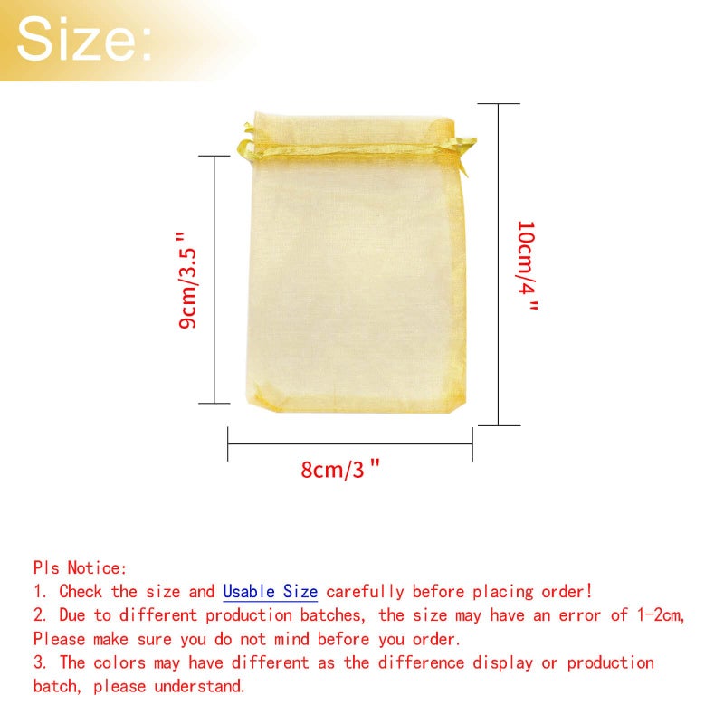 Bezall 50Pcs Golden Organza Bags 3x4 Inch, Small Mesh Bags Drawstring Jewelry Gift Bags, Wedding Party Favor Candy Pouches - Image 3
